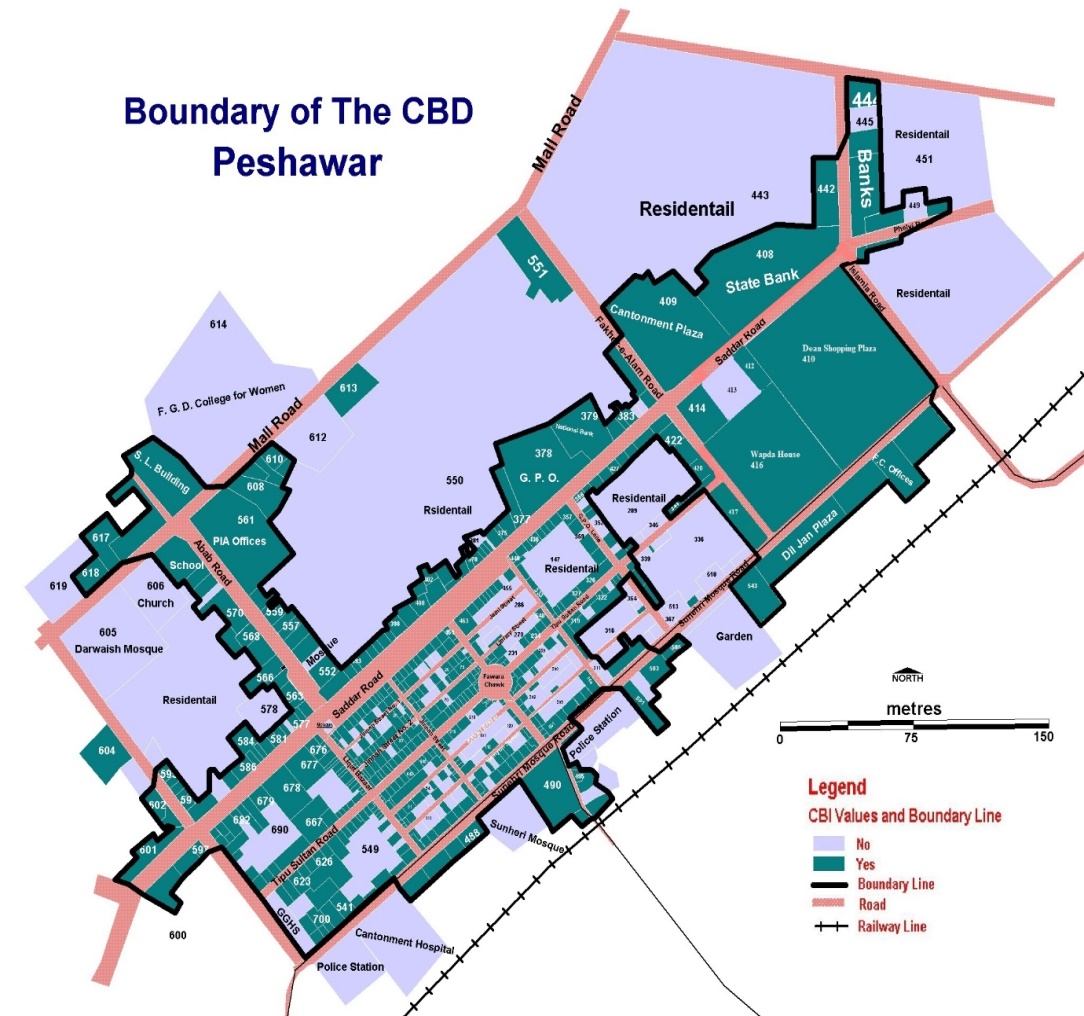 Figure 4. Delimitation of CBD of Peshawar