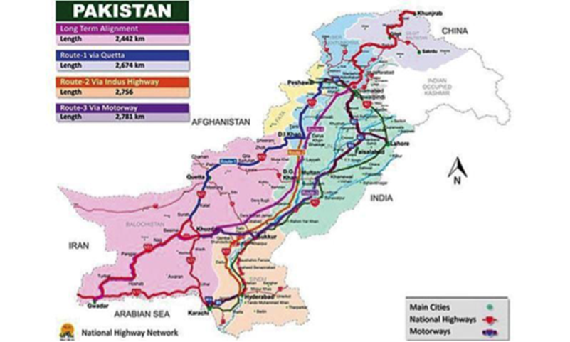 Figure 05: Showing three CPEC routes of CPEC, National Highway Authority, Pakistan, 2016