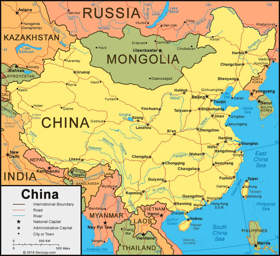 Figure 2. Map of China and neighbouring countries