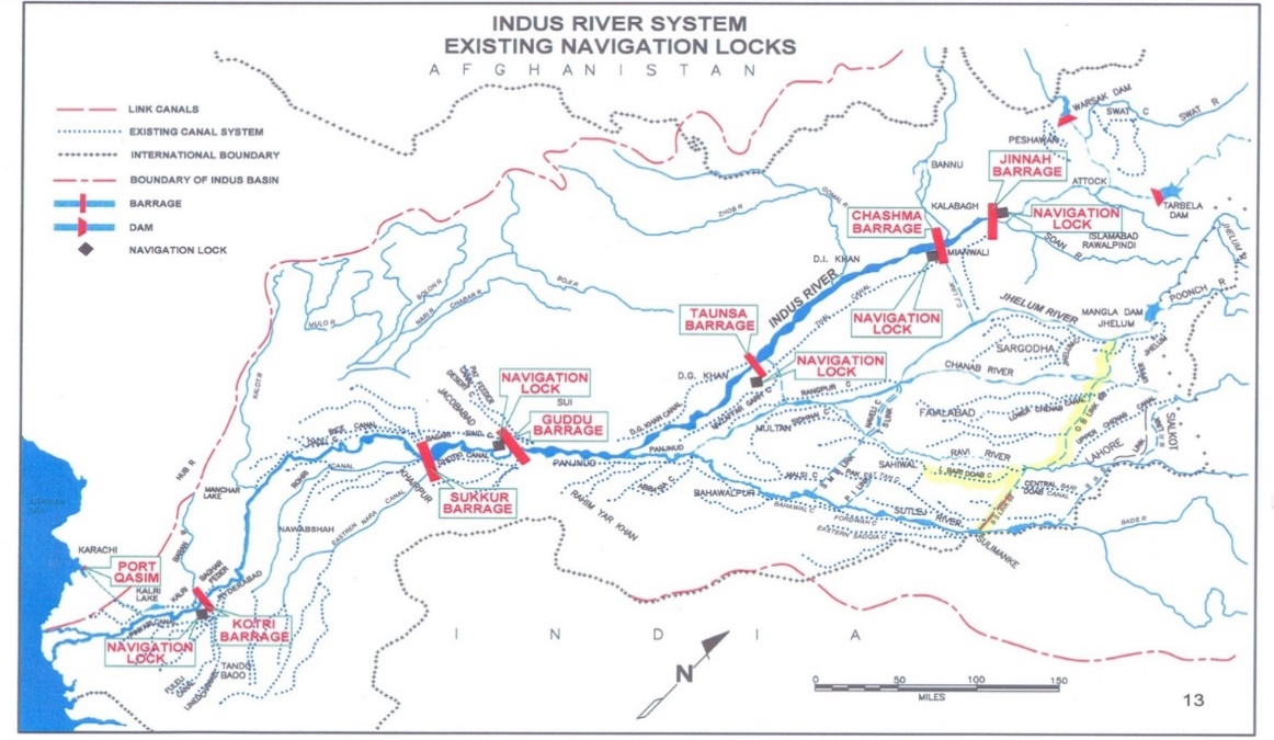 Figure 1: Indus River system existing Navigation Locks.