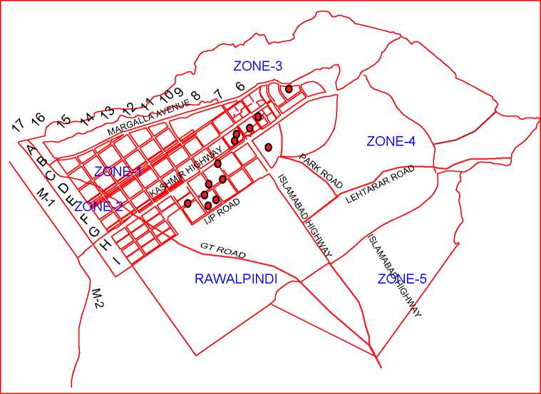 Figure 2. Master Plan of Islamabad showing location of illegal katchiabadis