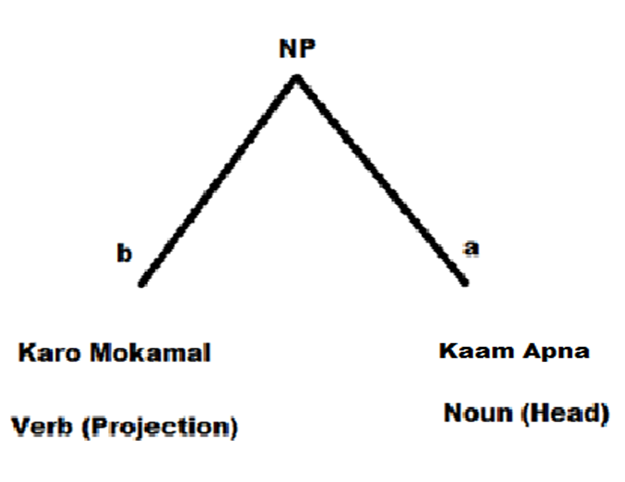 Figure 8. In this Diagram both position and status of headword of the phrase in Diagram 5 has been c
