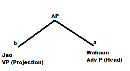Figure 4. In this diagram adverb 'Wahaan' introduces the phrase and is given the status of a head wo