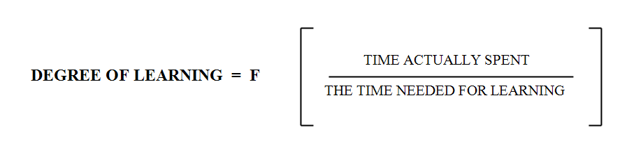 Figure 1. Carroll's degree of learning (time spent / time needed)